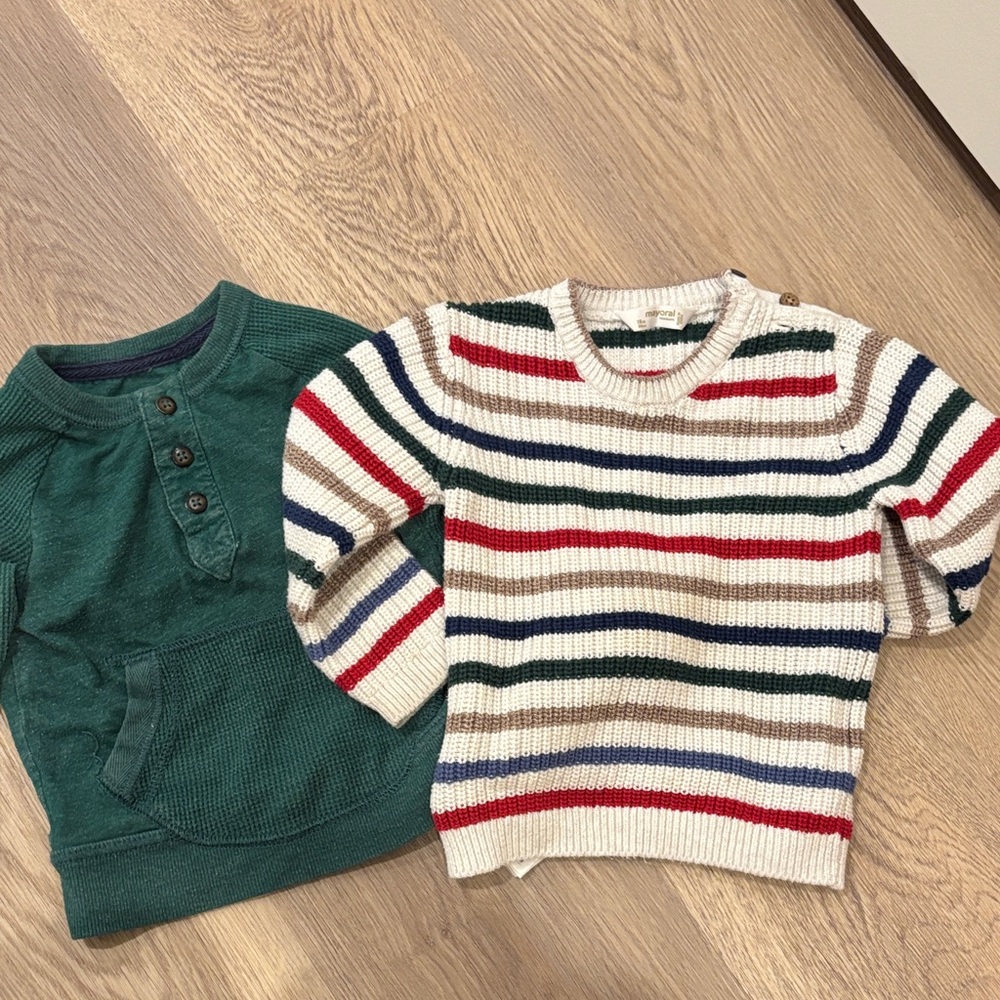 Striped Knit Sweater and Green Button-Up Shirt for Kids